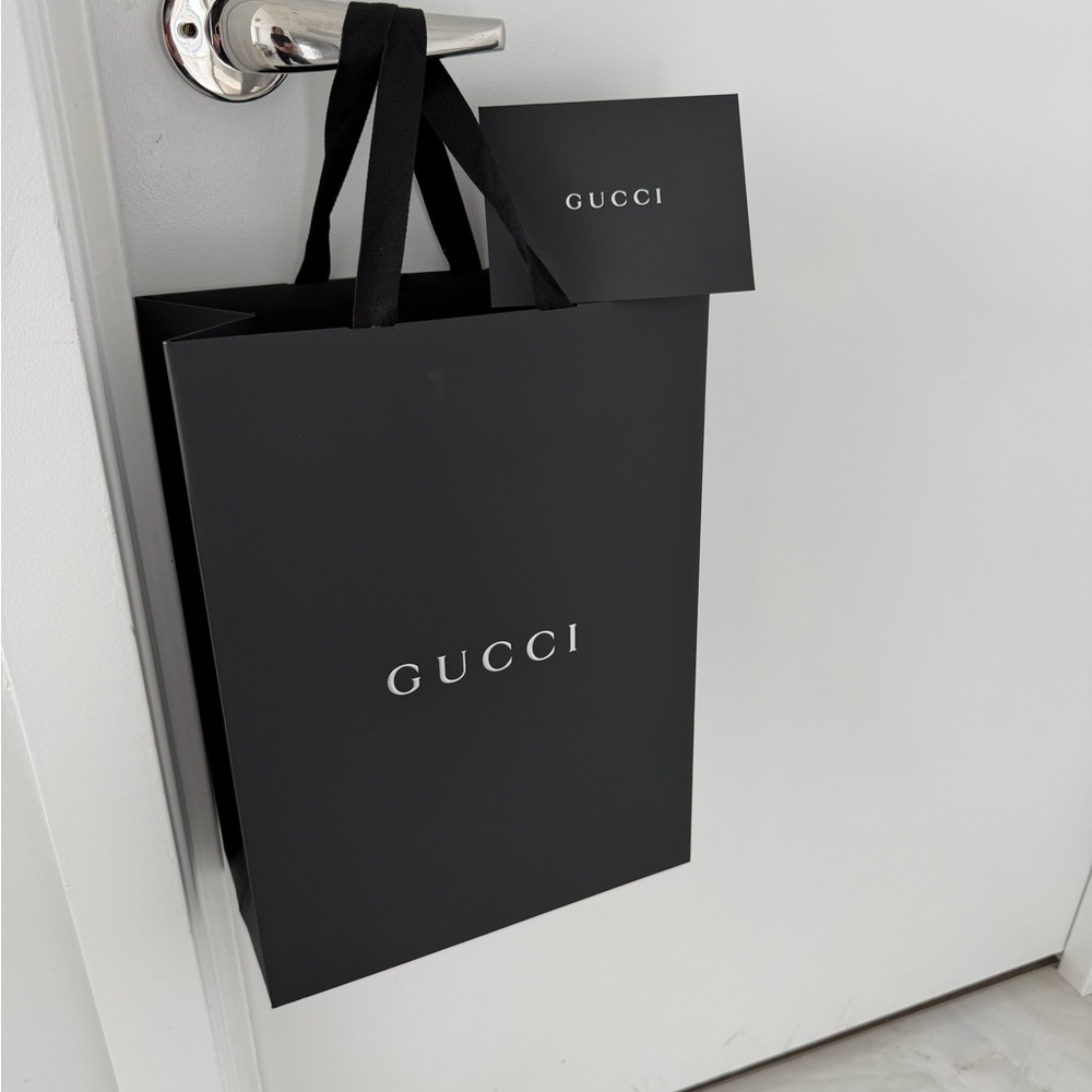 Gucci Newest Black & Silver Gift Shopping Bag with Receipt Holder
